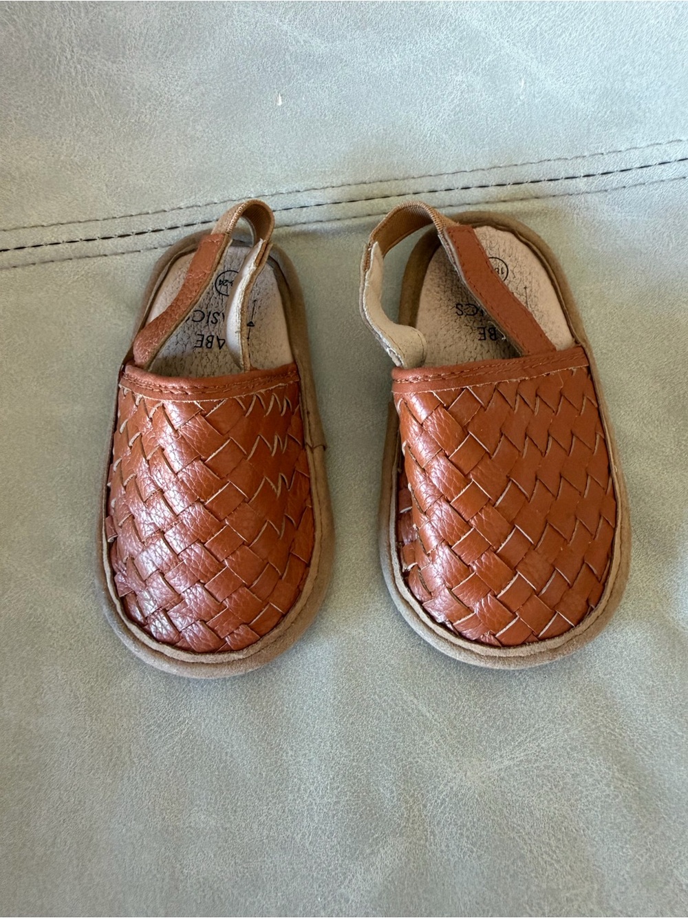 Classic Tan Woven Baby Slingback Shoes